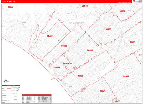 Santa Monica City Digital Map Red Line Style